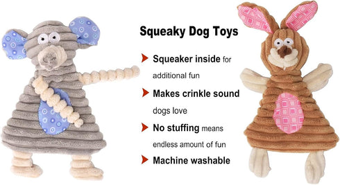 Comtim No Stuffing Dog Toys with Squeaker - Durable Chew Toys for Small Dogs & Puppies, Rabbit & Elephant