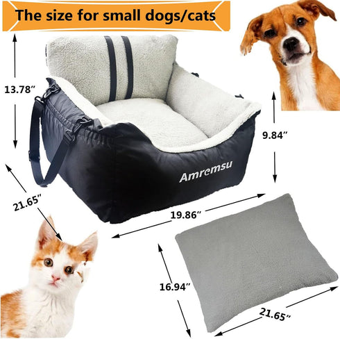 Dog Car Seat for Small Dogs, Fully Detachable & Washable Travel Bed with Storage Pockets, Under 25 lbs