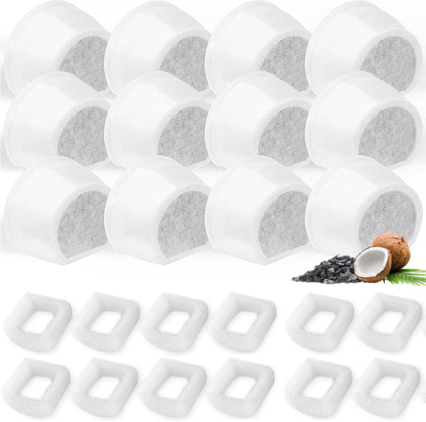Porens 24 Pack Cat Water Fountain Filters Replacement, 12 Carbon Filters and 12