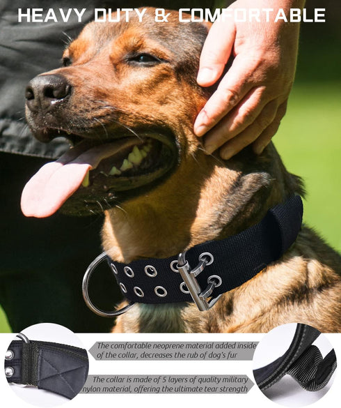 Large Dog Collar, Black Heavy Duty for Giant Breed Dogs, 2 inch Wide with Handle, Strong Nylon and Stainless Hardware