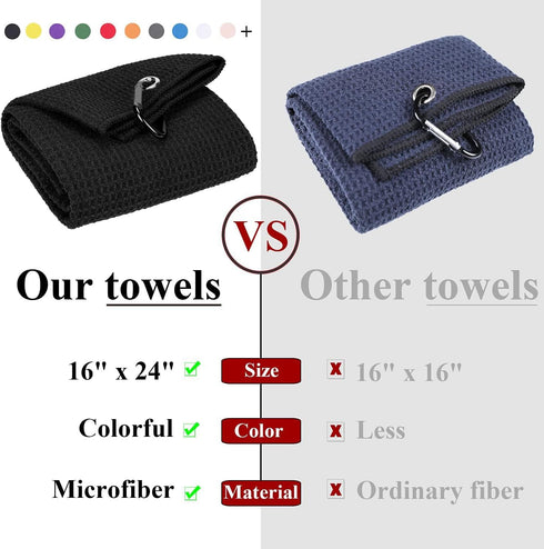 VIVIDLY Microfiber Waffle Pattern Tri-fold Golf Towel - Black Golf Towel Set with Club Brush and Divot Tool