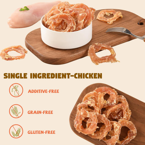 Dogs,10.58 oz Dog Treats Chicken Jerky Rings, Natural Chicken Breast w/Taurine, Rawhide-Free High-Protein Long-Lasting