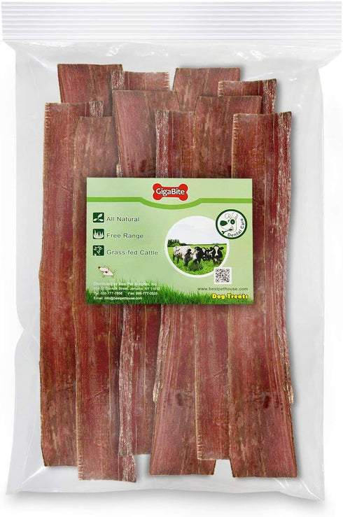 GigaBite Beef Gullet Jerky Strips (10 Pack) - 10 to 12 Inch, All Natural, Free Range Beef Esophagus Dog Treat