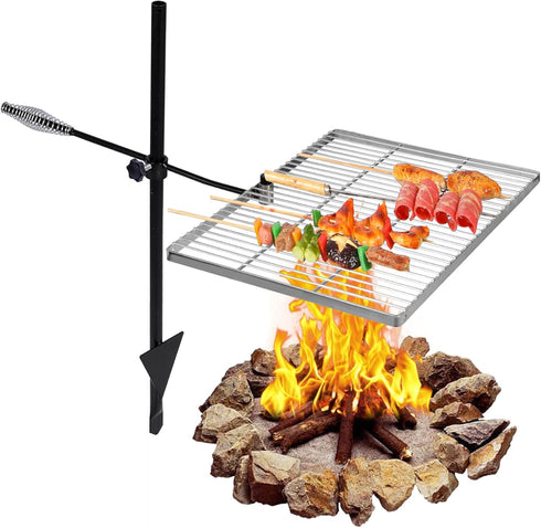 REDCAMP Heavy Duty Swivel Campfire Grill Grate, Stainless Steel Over Fire Grill with Carrying Bag for Cooking