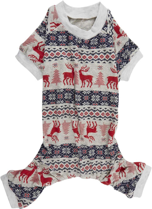 Xmas Grey Red Cotton Clothes Dog Pajamas Jumpsuit for Pets, Medium 16"