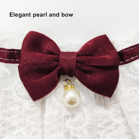 Hikiwin Costumes,Crimson,1 Elegant Lace Cat Collar with Cute Bow,Cat Collar with Bow Tie,Pet Lace Bib Collar with Cute