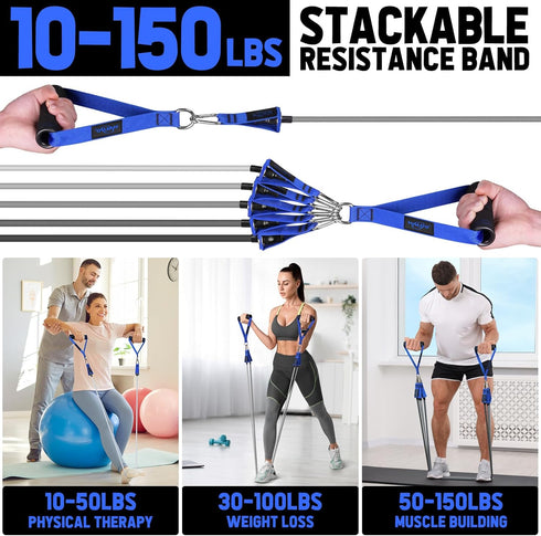 WALITO Resistance Bands Set with Handles, Door Anchor, Legs Ankle Straps for Heavy Resistance Training