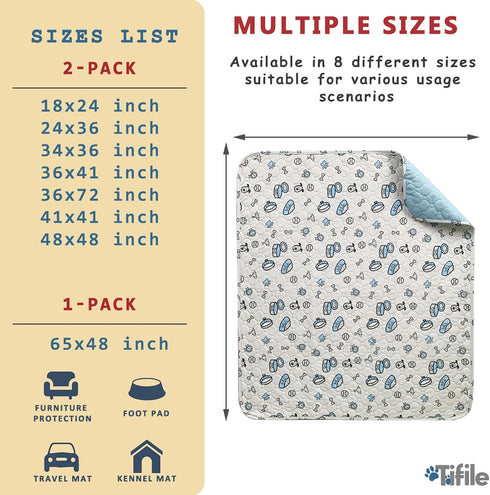 2 Pack 41x41in Washable Pee Pads for Dogs, Reusable Puppy Pads, Absorbent Whelping Pads with Bone Print, Non-Slip