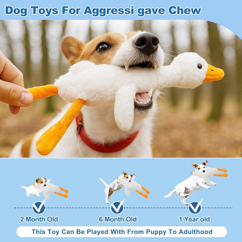 GLIDESMOOTH Dog Toys for Aggressive Chewers, Goose Chew Toy for Dogs, Squeaker Crinkle Plush Toy, Tough Interactive Dog