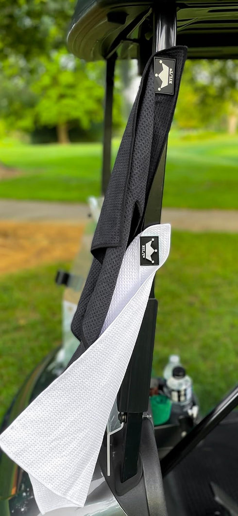 Magnetic Golf Towel with Loop Attachment and Center Cut - Strong Magnet for Golf Bag or Cart Accessory