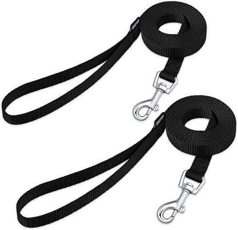AMAGOOD 6 FT Puppy/Dog Leashes, Strong Traditional Style Leash with Easy to Use Collar Hook, 2 Pack (Black and Black,