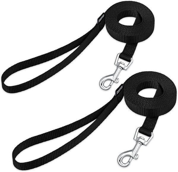 AMAGOOD 6 FT Puppy/Dog Leashes, Strong Traditional Style Leash with Easy to Use Collar Hook, 2 Pack (Black and Black,