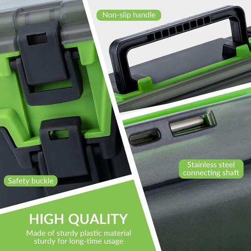 THKFISH Fishing Tackle Box Organizer, Double Layer Storage Box with Adjustable Dividers, 14.96 * 10.23 * 4.5in Green