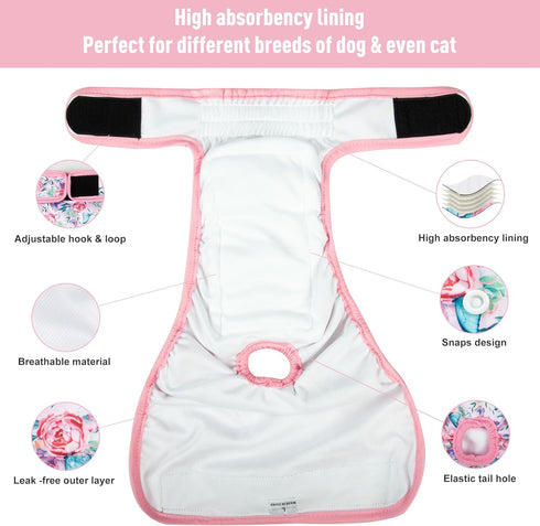 3Pack Reusable Dog Diapers Female,Washable Diaper for Doggie,Highly Absorbent Dog Diaper,Adjustable Leakproof Puppy