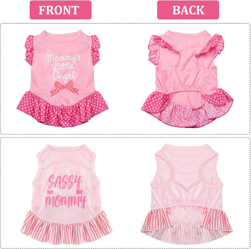Weewooday 4 Pieces Cute Pink Pet Dress Shirt - Dog Sundress Printed Puppy Summer Apparel Clothes with Ruffles for Small