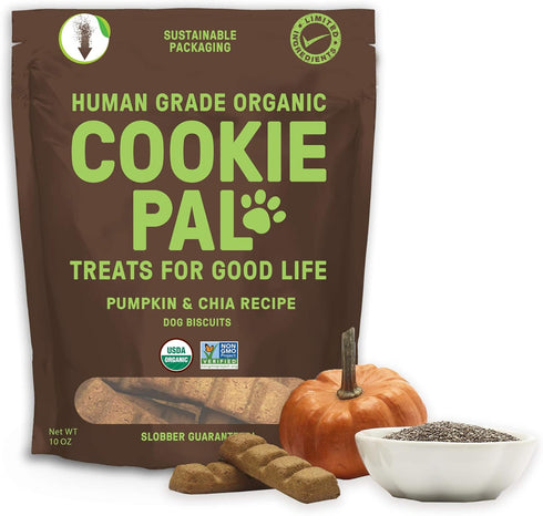 CookiePal Human Grade Dog Treats, Pumpkin and Chia Seed Recipe, Organic Non-GMO, 10 Oz Bag