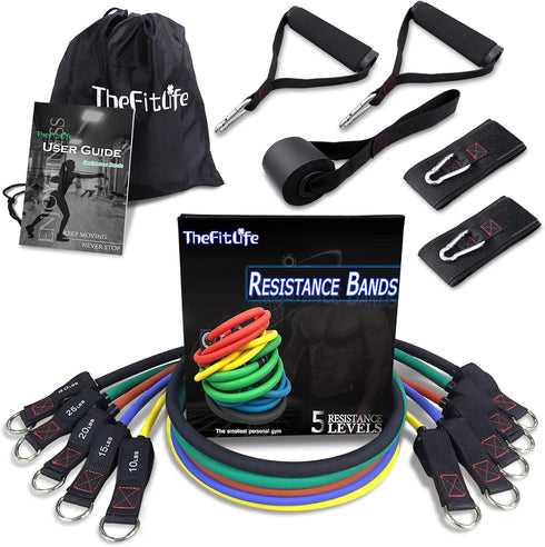 TheFitLife Exercise Resistance Bands with Handles, 5 Stackable Fitness Workout Bands, Carry Bag Included