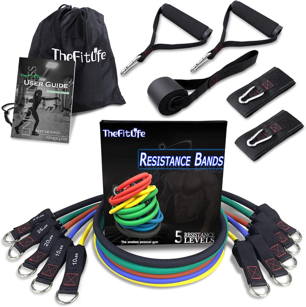 TheFitLife Exercise Resistance Bands with Handles, 5 Stackable Fitness Workout Bands, Carry Bag Included