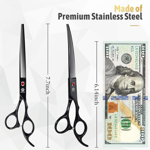 GLADOG Professional Dog Grooming Scissors Kit 6 in 1 with Safety Round Tips, Heavy-duty Shears for Dogs Cats Pets