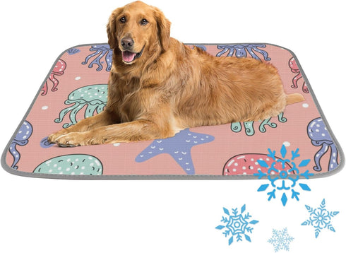 imiBBWQu Dog Cooling Mat Starfish Pink Ocean Jellyfish Kuehlmatte Fuer Hunde Washable Dog
