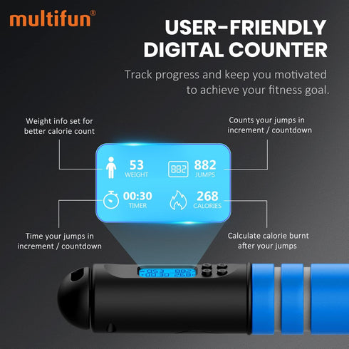 multifun Jump Rope with Calorie Counter, Adjustable Digital Skipping Rope for Fitness, Workout, Boxing, Gym