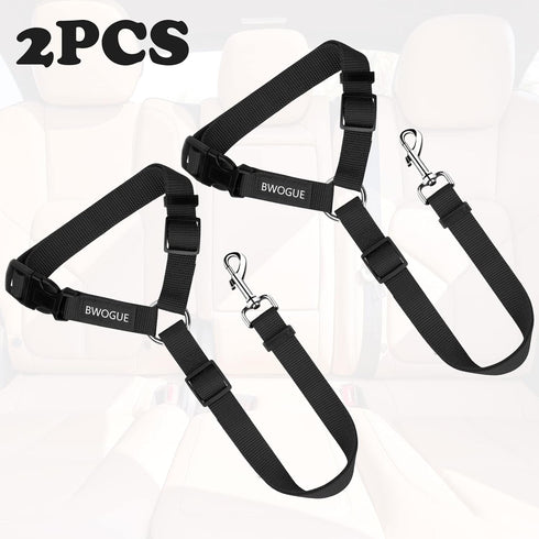 BWOGUE 2 Packs Dog Cat Safety Seat Belt Strap, Adjustable Nylon Fabric Restraints for Vehicle Seatbelts