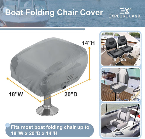 600D 18W 20D 14H inch, Explore Land Boat Folding Seat Cover - Waterproof Heavy Duty Boat Folding Chair Cover - x x Grey