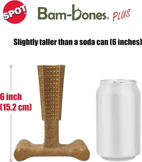 SPOT Bam-Bones Plus T-Bone Dog Chew, Bamboo Fiber & Nylon, Durable for Aggressive Chewers, 6in