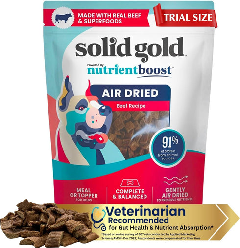 Solid Gold Air Dried Dog Food Toppers for Picky Eaters, Healthy Treats Made with Real Beef, 4 oz