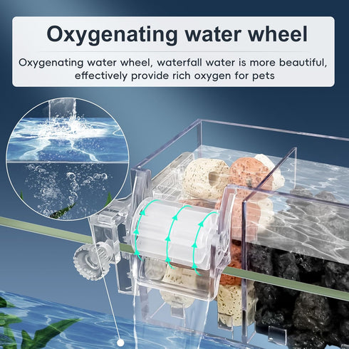 Premium Multi-Layer Aquarium Filter for 20-30 Gallon Fish Tanks, Low-Noise Operation, Oxygenating Water Wheel