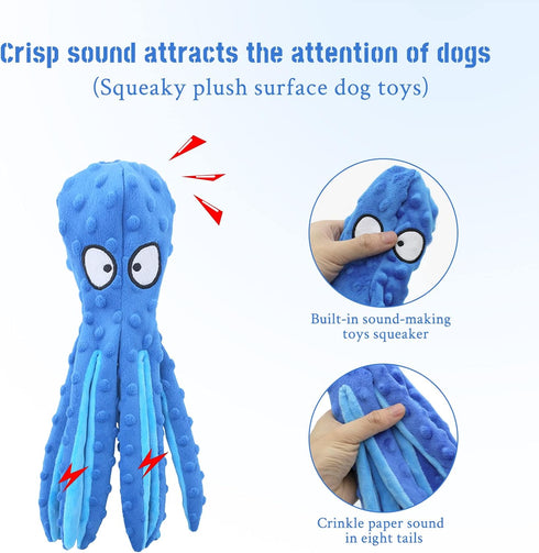 WishLotus Plush No Stuffing Dog Squeak Toy with Crinkle Paper for Boredom Relief (Blue)
