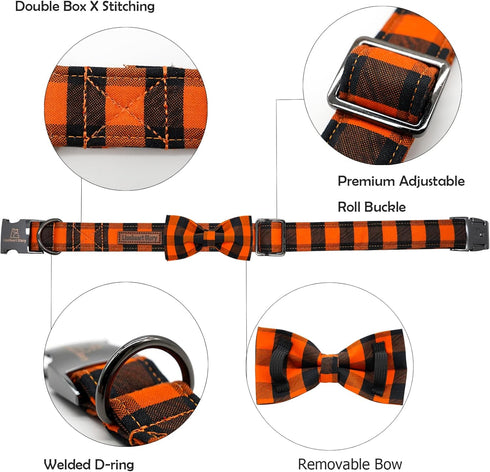 Fall Dog Collar with Bow Tie by Lionheart glory, Adjustable Halloween Dog Collar for Small Dogs