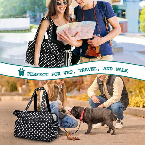 PetAmi Small Dog Purse Carrier, Soft-Sided Bag with Pockets, Airline Approved, Max 18 lbs, Polka Dot Black