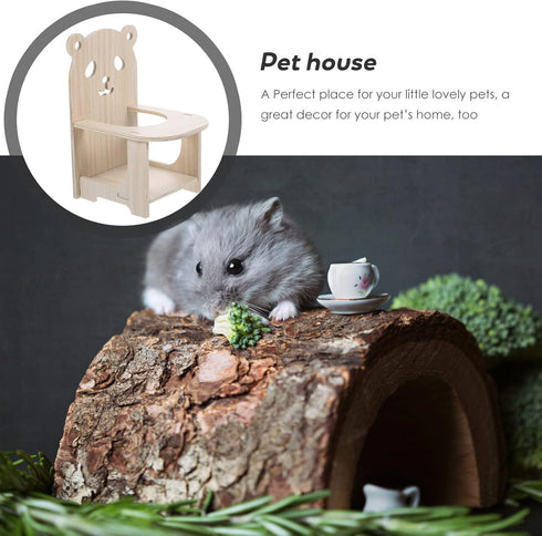 4.52X3.93X6.69 Inch POPETPOP Handmade Wooden Hamster Chair with Tray Small Pet Feeding High Chair for Hamsters Guinea