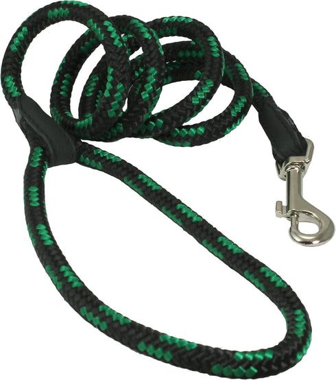 Dogs My Love Rope Leash 4ft Long (Small: 4ft Long; 0.3" Diam, Green/Black)