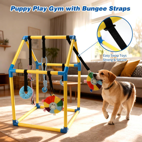 8 Puppy Play Gym with Hanging Toys, Indoor Jungle Gym Toys for Small Dogs with PVC Frame, Interactive Puppy Toy