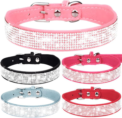 Bling Dog Collar, Rhinestone Sparkle Fancy Leather Collar for XXS to XXL Dogs, Red XS