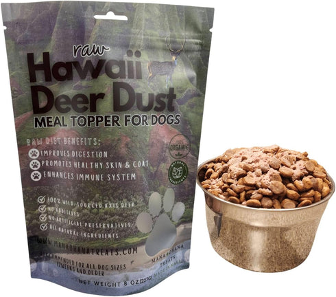 MANA OHANA Hawaii Deer Dust Meal Topper for Dogs, 8 oz, Premium All Natural Grain-Free, 100% Venison Meat