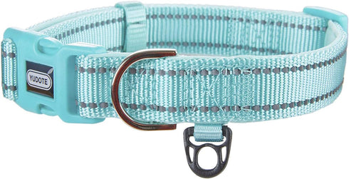Reflective Nylon Dog Collar with Breathable Neoprene Padding,Adjustable for Small Dogs.(9.8"-15",Teal)