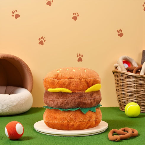 Essivox Plush Dog Toy, Squeaky Hamburger Shape, Soft Chewing Toy for Dogs and Cats, Bite Resistant Pet Supplies