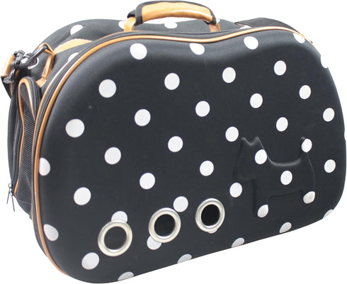 Pet Life Dotted Venta-Shell Travel Pet Carrier - Collapsible Airline Dog Carrier with Shoulder Straps, Designer
