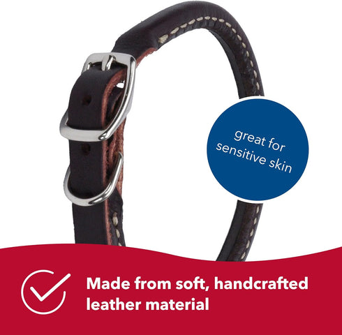 Coastal Pet Circle T Latigo Leather Round Dog Collar, 3/8" x 12" - Handcrafted Comfortable Pet Collar