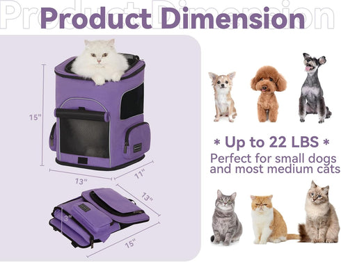 PETSFIT Dog Backpack Carrier with Upgraded Waist Protection, Ventilated Collapsible Backpack for Small Dogs/Cats