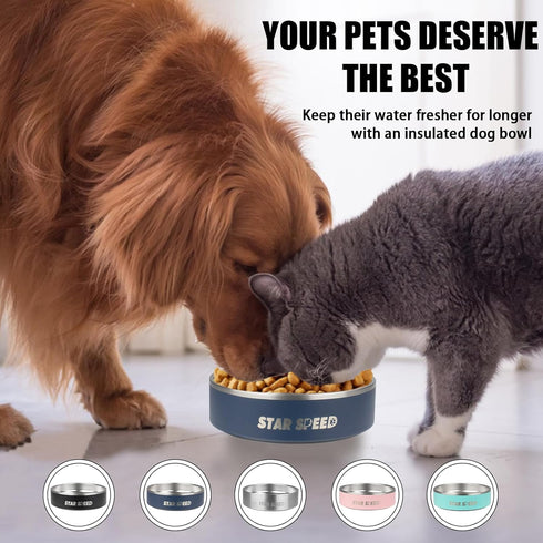 24oz Stainless Steel Dog Bowls with Rubber Bottom, Non-Slip Double Wall for Small & Medium Dogs