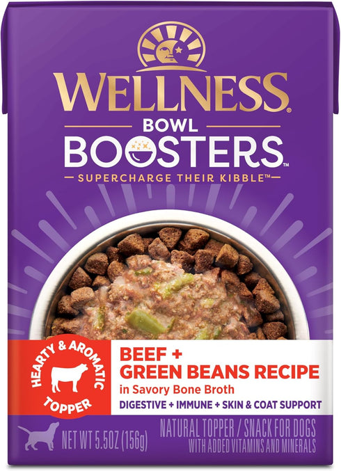Wellness Bowl Boosters Hearty Toppers, Beef & Green Beans Recipe in Savory Bone Broth, 5.5 oz Pouch, Pack of 12