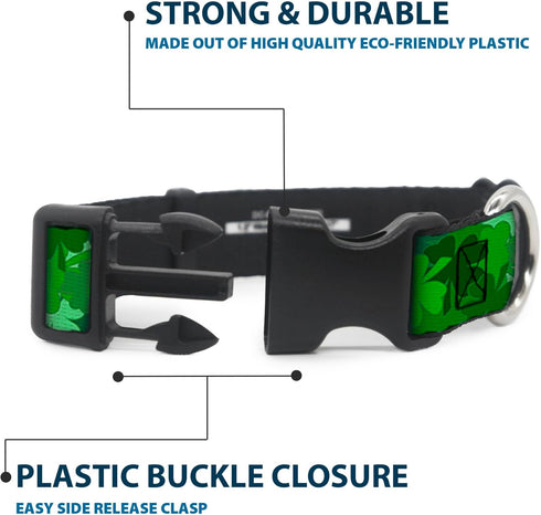 Buckle-Down St. Pat's Stacked Shamrocks Greens Plastic Clip Collar, Large, 15-26"