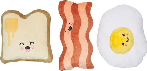 Pearhead Barkfast Dog Toys, Set of 3, Plush Pet Squeaker Toys, Breakfast