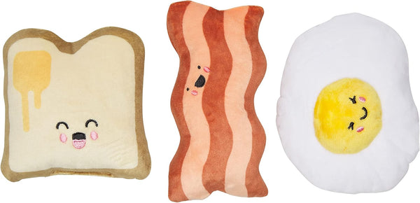 Pearhead Barkfast Dog Toys, Set of 3, Plush Pet Squeaker Toys, Breakfast