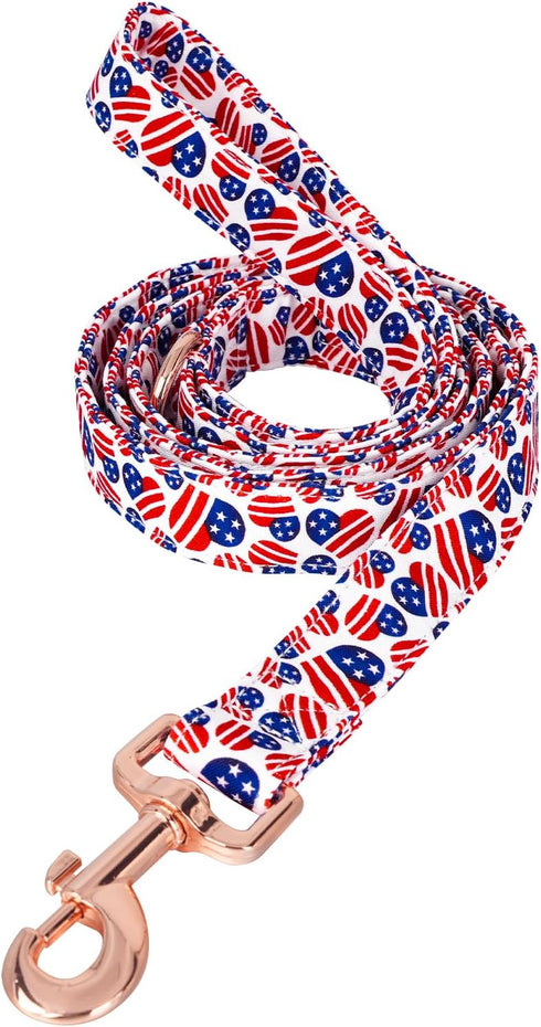 American Flag Dog Leash with Cute Heart Design, Durable Pet Leash with Metal Buckle for Small, Medium, Large Pets