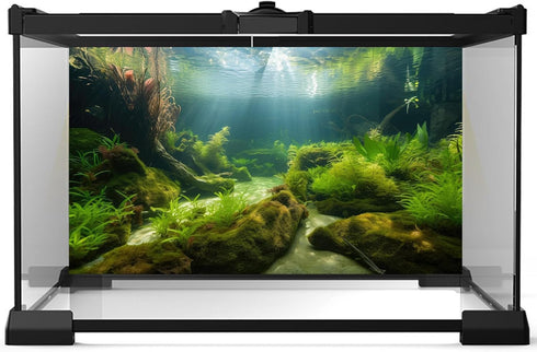Durable Vinyl Ocean Floor Fish Tank Background, Underwater Stone Cave Sunlight Decoration, 48x18in Aquarium Backdrop